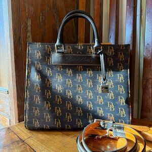 Dooney & Bourke Janine Satchel DB Monogram Black/Brown + Crossbody Strap